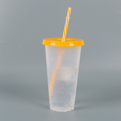 24oz Frosted Clear Cold Cups, 5 Pack, With Colorful Lids and Straws