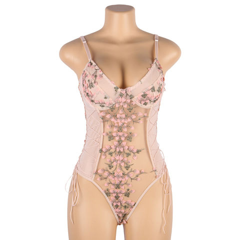 Plus Size Silk Lace Teddy Bodysuit And Corset Set Back For Women
