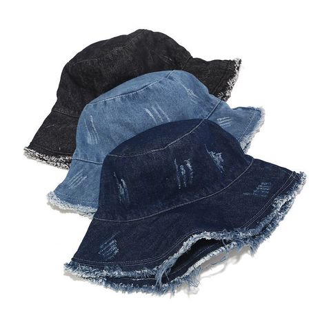Bucket-Hat Distressed Sun-Protection Washed-Cotton - Summer Wide