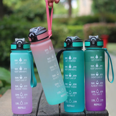 Water Bottles with Wrist Strap, Large Capacity Sports Water Bottle with Cute Sticker , Reusable Plastic Bottle with StrapStraw for Gym & School (