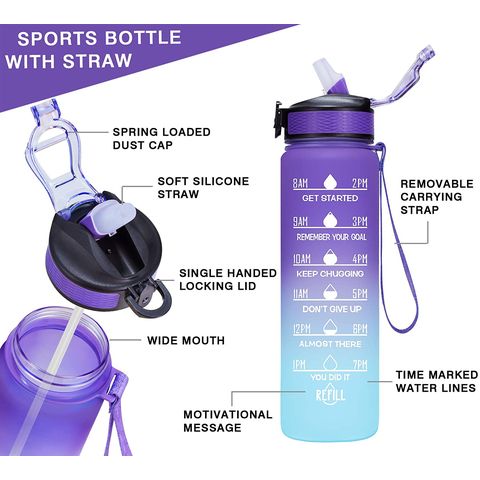 Water Bottles with Wrist Strap, Large Capacity Sports Water Bottle with Cute Sticker , Reusable Plastic Bottle with StrapStraw for Gym & School (