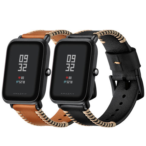 Correa de Reloj de Cuero Genuino con Costuras de 20MM para Huami Amazfit Bip