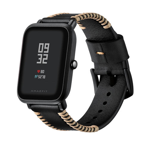 Correa de Reloj de Cuero Genuino con Costuras de 20MM para Huami Amazfit Bip