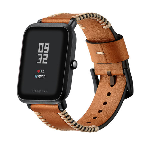 Correa de Reloj de Cuero Genuino con Costuras de 20MM para Huami Amazfit Bip
