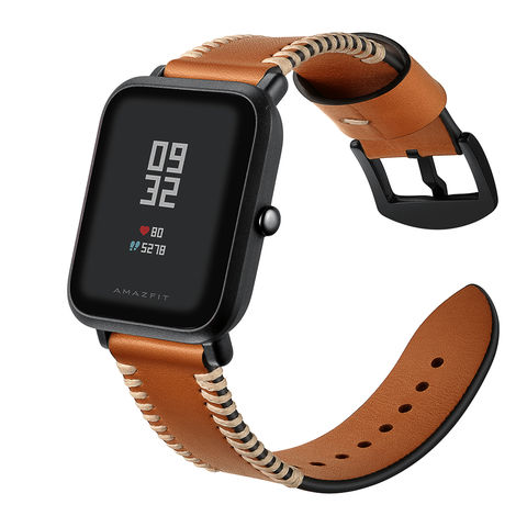Correa de Reloj de Cuero Genuino con Costuras de 20MM para Huami Amazfit Bip