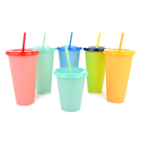 Reusable Plastic Tumblers with Lids & Straws - 4 Pcs 24oz Large Color  Changing Cups for Adults Kids ,Reusable Tumbler with Lids and Straws