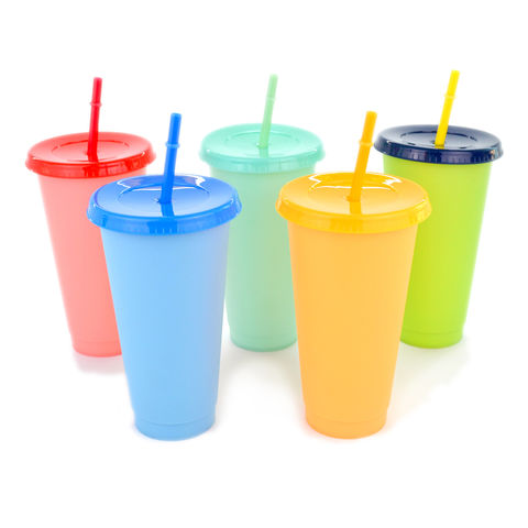 Plastic Tumbler with Lid & Straw Reusable Party Drinking Cup for