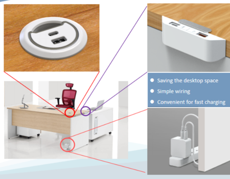 Terminale di ricarica per prolunga con presa USB da tavolo per fornitore di telefoni cellulari e laptop