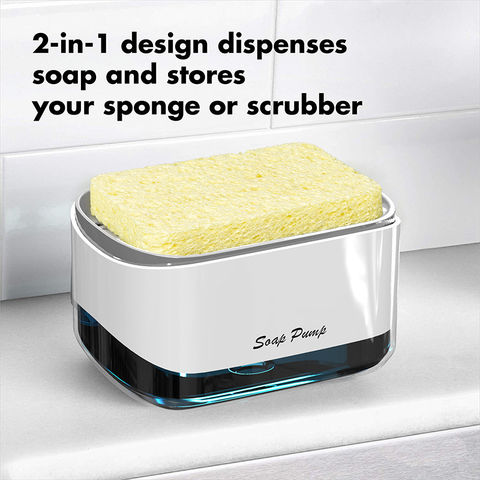 Soap Dispenser With Sponge Holder Cleaning Liquid Pump Dispenser Manual  Press Kitchen Sink Soap Pump Container Scrubber Holder
