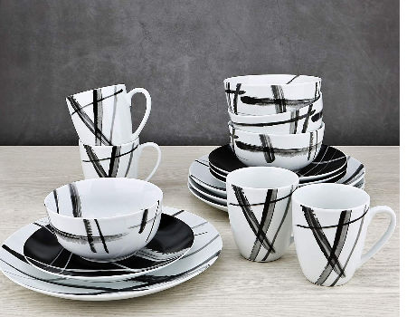 Compre Juego De Vajilla De Cerámica Metro En Blanco Y Negro, Apto