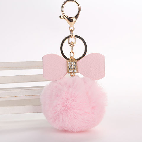 MiniDecorFun Heart Shape Pompom Faux Rabbit Fur Keychain- Valentine's Love Gifts-Fluffy Soft Pompom Keychains-Bag Purse Backpack Decoration-Pink Red