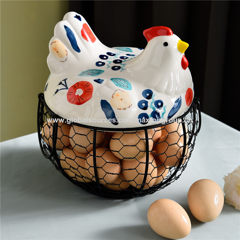BORREY Ceramic Egg Holder Chicken Storage Basket Snack Fruit Egg Basket  Ceramic Hen Oraments Decoration Kitchen Basket Storage - AliExpress