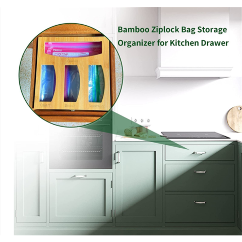  Bamboo Ziplock Bag Storage Organizer for Kitchen