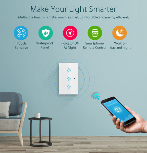 Smart WiFi Switch In-Wall Light Switch APP Remote Control Touch