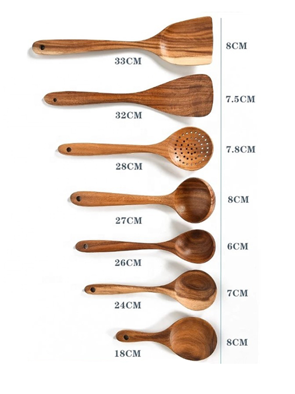 Large Kitchen Cooking Utensil for Non Stick Cookware, Wooden Utensils Set of 6