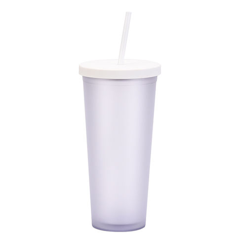 Reusable Double Wall Insulated Acrylic Tumbler Cups with Straw and Lid, 2  Set Package (24 Oz, Clear Straws)