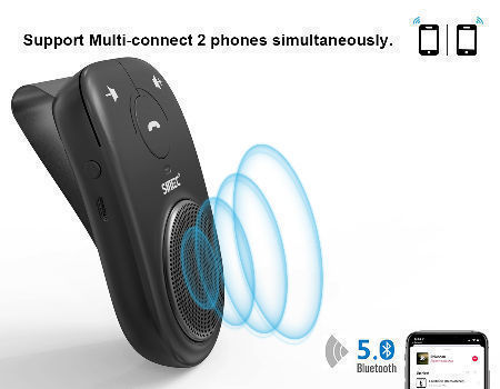 Sunitec Hands Free Bluetooth for Cell Phone Car Kit - Wireless Bluetooth Car Speaker Auto Power on Support Siri Google Assistant