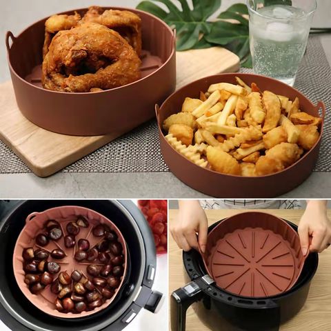Air Fryer Silicone Pot - Silicone Air Fryer Reusable Liners for 5.5 QT or  Bigger Square, Food Safe Reusable Air Fryer Silicone Basket,Easy Cleaning