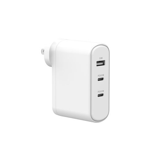 شاحن USB GaN متعدد المنافذ 2 منفذ USB من النوع C + 1 منفذ USB من النوع A شاحن حائط للشحن السريع PD بقدرة 100 وات