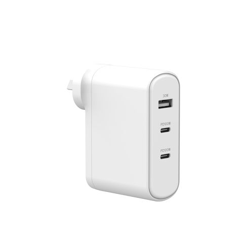 شاحن USB GaN متعدد المنافذ 2 منفذ USB من النوع C + 1 منفذ USB من النوع A شاحن حائط للشحن السريع PD بقدرة 100 وات