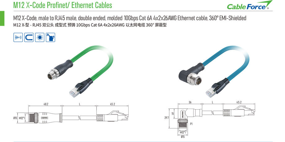 Achetez en gros M12 X Code Connecteur Coudé Mâle 8 Broches Moulées Avec  Câble Ethernet Cat 6a S/ftp Blindé 2m Chine et Connecteur M12 X Code à 5  USD
