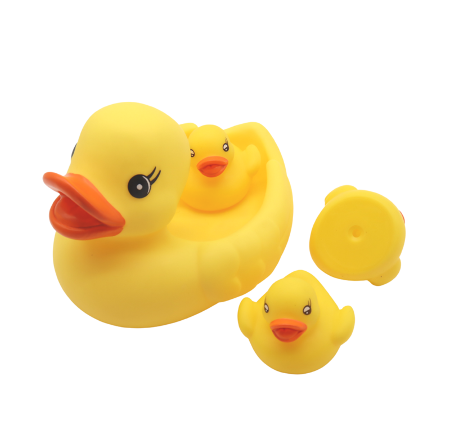 Squeaking bath toy Rubber Duck family - with 3 ducklings 