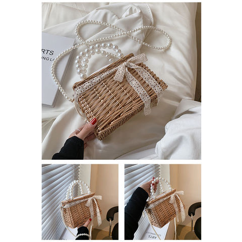 Luxury Designer Weave Square Box Handbags for Women Trendy Female Straw  Shoulder Bag Fashion Brand Chains Beach Bags Purses