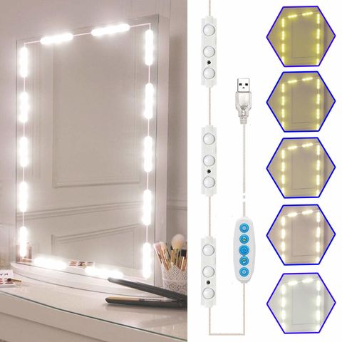 Espejo de tocador con luces, espejo de maquillaje con 9 luces LED