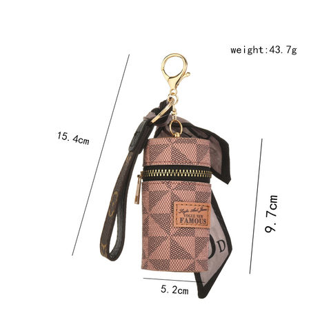 Luxury silk ribbon key chains for women retro lipstick purse PU leather  keychain charms bag Pendant car keyrings accessories