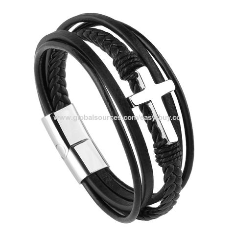 Gelang Pria Baja Tahan Karat, Gelang Salib, Perhiasan Pria Baja Titanium Cor Vintage