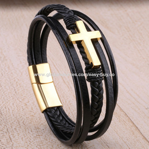 Gelang Pria Baja Tahan Karat, Gelang Salib, Perhiasan Pria Baja Titanium Cor Vintage