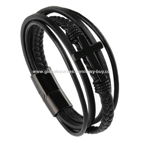 Gelang Pria Baja Tahan Karat, Gelang Salib, Perhiasan Pria Baja Titanium Cor Vintage