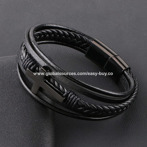 Gelang Pria Baja Tahan Karat, Gelang Salib, Perhiasan Pria Baja Titanium Cor Vintage