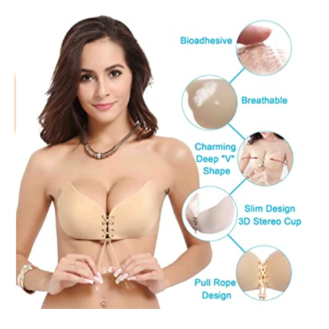 2 PAIRS STICKY Bras Adhesive Push Up Strapless Bra Invisible Teen