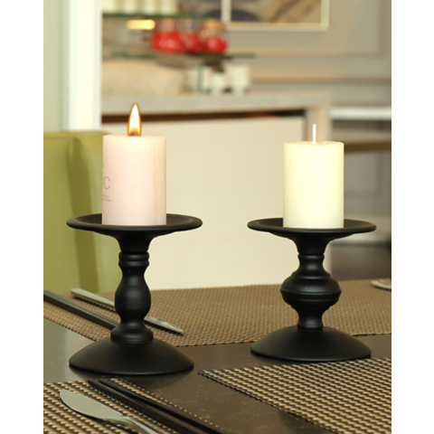 Matte Black Candle Holders Set of 3 - Metal Candle Holders for Pillar  Candles - 3 Pillar Candle Holder Centerpiece - Pillar Candle Holders for  Table 
