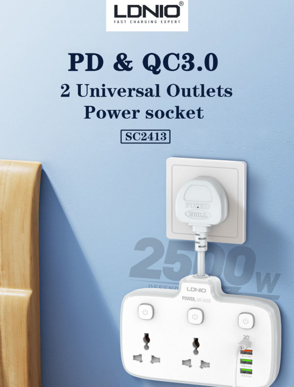 LDNIO multiple use power strips 20W PD+QC3.0+2 Auto-ID 2Universal Outlets USB power strips supplier