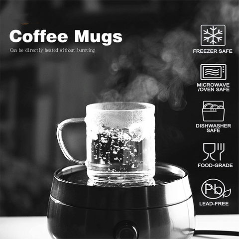 Set of 4 Large 16oz Glass Wide Mouth Coffee Mug- Dishwasher & Microwave Safe
