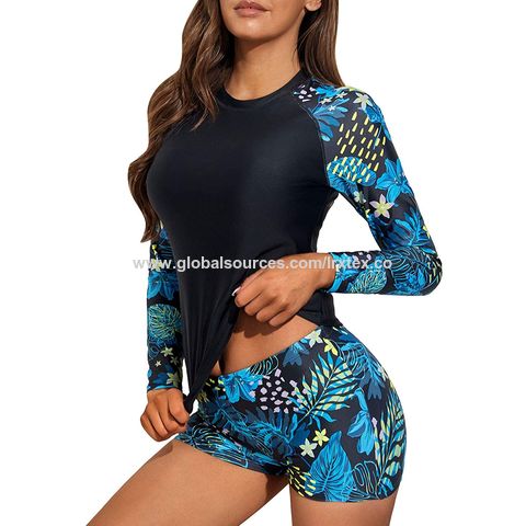Lrx Women Two Piece Rash Guard Long Sleeve Swimsuits,swim Shirt Bathing Suit  With Boyshort Bottom - Expore China Wholesale Women Two Piece Rash Guard  and Women's Surfing Wetsuits, Customized Surfing Wetsuits, Women's