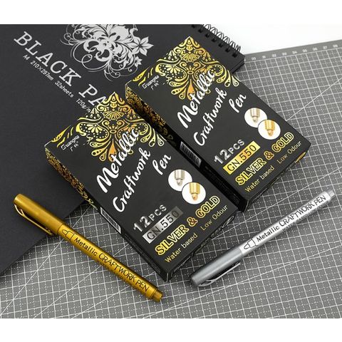 12Pcs Metallic Marker Pens, Creatiee Gold Silver Metallic Permanent Markers  Metallic Painting Pens Signature Pens for Card Making Rock Painting Glass