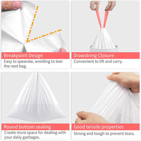 Customized White Color Logo Drawstring Garbage Bags Biodegradable Packaging  Bags with Draw String - China Garbage Bag and Trash Bag price