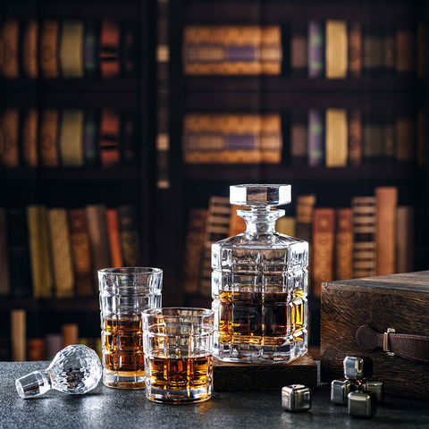 Vasos de Vidrio whiskey town Whisky (4 Pz) con Decantador de Cristal