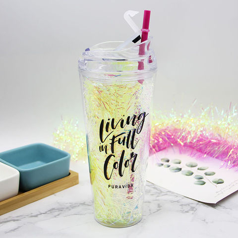 650ml Reusable Glitter Smoothie Cup with Lid & Straw