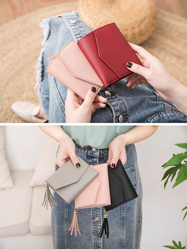 Women Fashion Short Wallet Female Korean Tassel Small Wallet Simple Square  Zipper Wallet Lady Coin Purse Cute Wallet