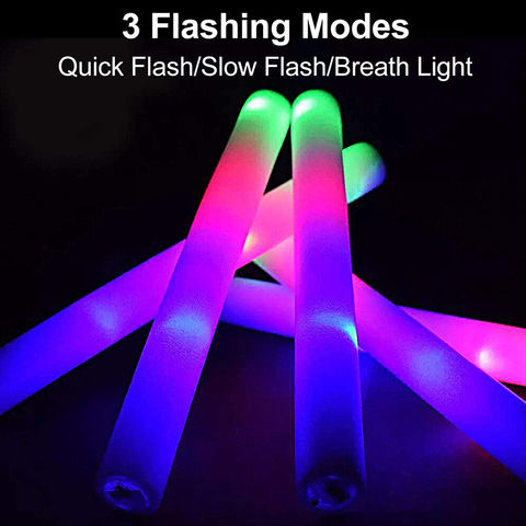 30 CUSTOM LED Foam Glow Sticks 16 Inch 3 Modes Multi-color or