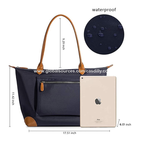 Tote Bag for Women, Large Lightweight Nylon Shoulder Handbags and Travel Work Purse, Foldable with Zipper Top Handle