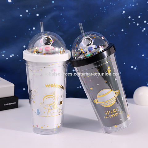 Double Layer Starry Sky Plastic Cup Cartoon Water Cup Micro View Space  People Broken Ice Cup Cups Cups for Kitchen Camping Kitchen Cups Acrylic  Tumblers Vintage Milk Glass Coffee Cups Tumbler Glass 