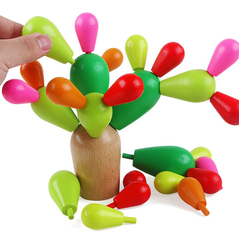 Venta al por mayor de juguetes de China: Cactus de madera para equilibrio, bloques apilables, rompecabezas 3D para niños, juego de ensamblaje