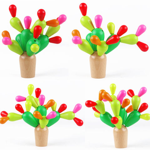 Venta al por mayor de juguetes de China: Cactus de madera para equilibrio, bloques apilables, rompecabezas 3D para niños, juego de ensamblaje