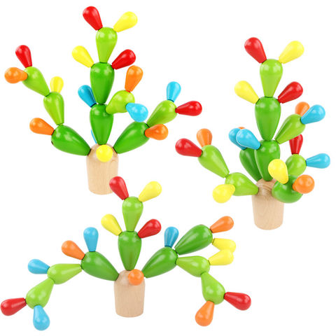 Venta al por mayor de juguetes de China: Cactus de madera para equilibrio, bloques apilables, rompecabezas 3D para niños, juego de ensamblaje