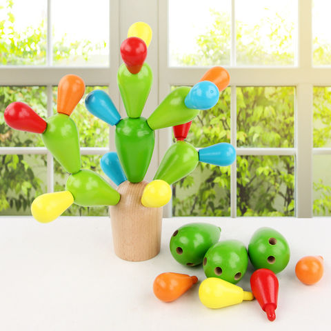 Venta al por mayor de juguetes de China: Cactus de madera para equilibrio, bloques apilables, rompecabezas 3D para niños, juego de ensamblaje